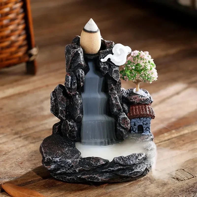 Brûleur d'encens montagnes rivière cascade parfum cheminée reflux arôme fumée Zen encensoir décoration pour la maison