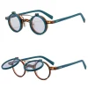 lunettes de soleil vintage steampunk à rabat, rétro, petites lunettes rondes en métal pour hommes et femmes, marque circulaire oculos ins