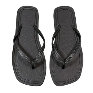 Tongs de plage antidérapantes à semelle souple, couleur unie, pantoufles à la mode pour femmes, chaussures de maison à rayures, sandales plates d&rsquo;été pour filles