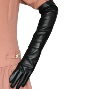 Gants longs élégants en cuir verni, matériau souple, garde au chaud, accessoires de Costume, gants de soirée noirs