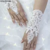 Gants De mariée courts en Satin et dentelle perlée, élégants, sans doigts, blanc ivoire, accessoires De mariage, Veu De Noiva, 2025