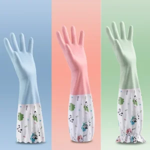 Gants de cuisine pour femmes – Gants en caoutchouc imperméables durables et étendus pour la vaisselle, le nettoyage, le linge et les tâches ménagères – Comf