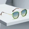 lunettes de soleil vintage pour femmes, lunettes octogonales modernes à la mode avec verres noirs, lunettes de soleil à bordure dorée, nouveauté 2025