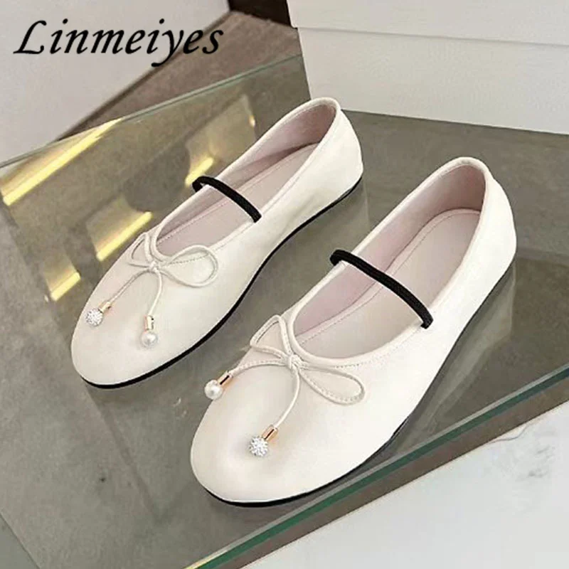 ballerines plates en cuir véritable pour femmes, mocassins ronds, nœud papillon, confort, loisirs, chaussures de marche, offres spéciales