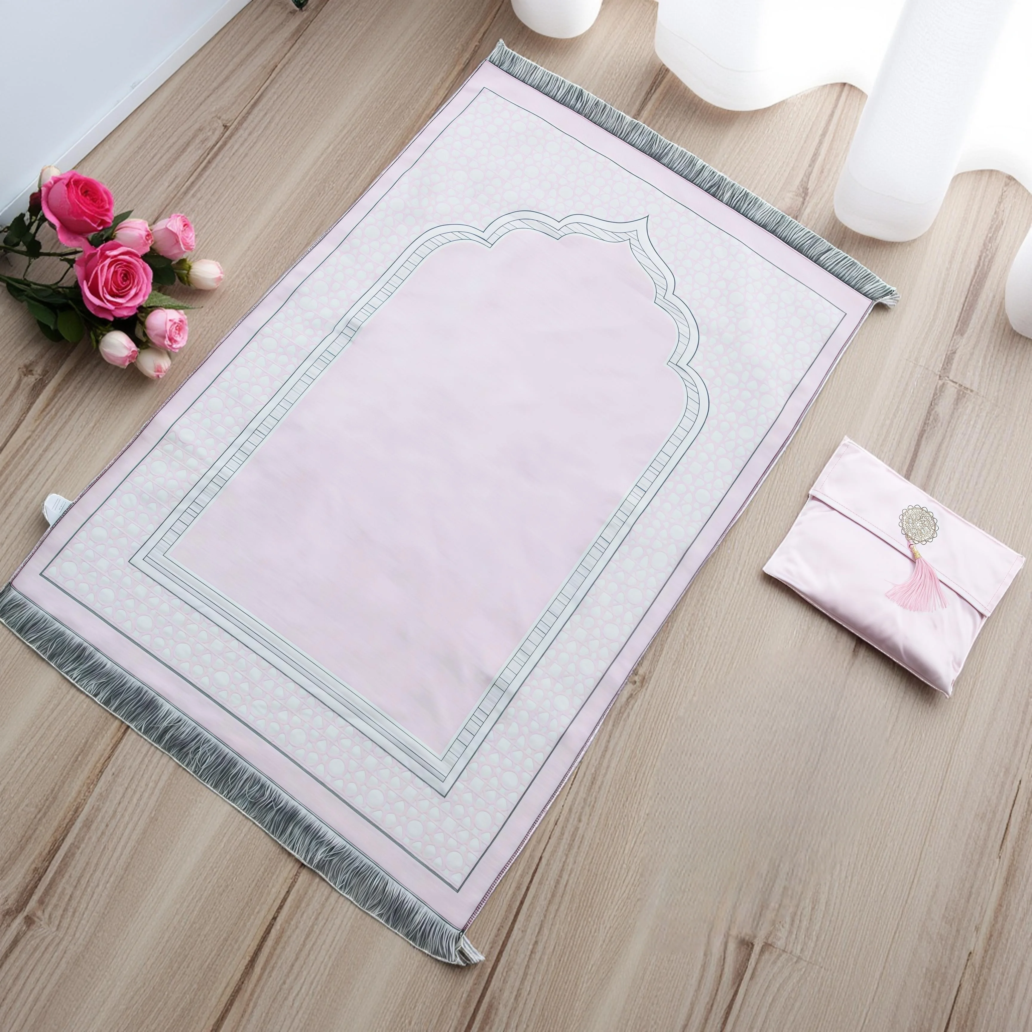 Tapis de prière musulman avec sac Portable perles musulmanes pour femmes hommes tapis doux Islam cadeaux ensemble turc pour Ramadan Eid Hajj tapis de voyage