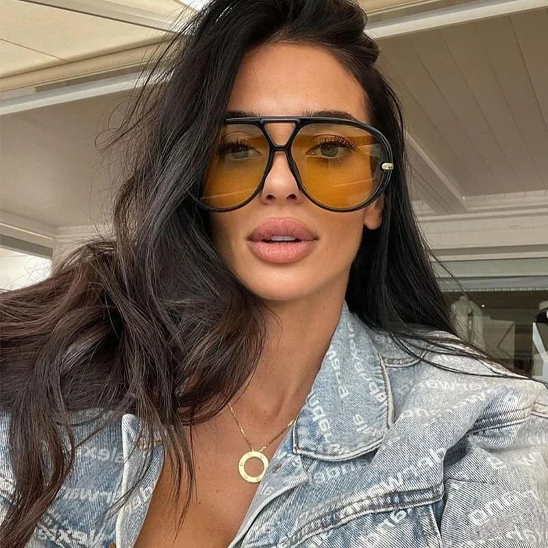 Lunettes de soleil surdimensionnées pour femmes, verres jaunes de grande taille, lunettes de soleil de luxe de styliste, Protection UV