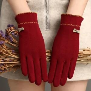 Gants pour femmes décorés d&rsquo;arc à la mode et élégants, conception Simple, résistants au froid et aux écrans tactiles pour le cyclisme et l&rsquo;écriture