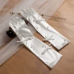 Gants de mariée princesse élégants pour fête de mariage, en dentelle et Satin, longueur Eblow, accessoire de mariée, gants de soirée formels pour fête de noël