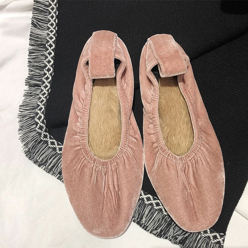 chaussures plates simples et confortables pour femmes, fourrure de lapin en cachemire, peau douce, chaussures de grand mère, nouveau style, automne et hiver
