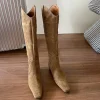 chaussures plates femmes genou bottes hautes mode daim femme chaussures 2025 hiver chelsea bottes nouvelle marche tendance robe longue mujer de botas