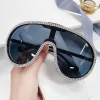 lunettes de soleil pilote surdimensionnées pour femmes, design de marque de luxe, vintage, grande monture, une pièce, diamant cristal, nuances pour femmes