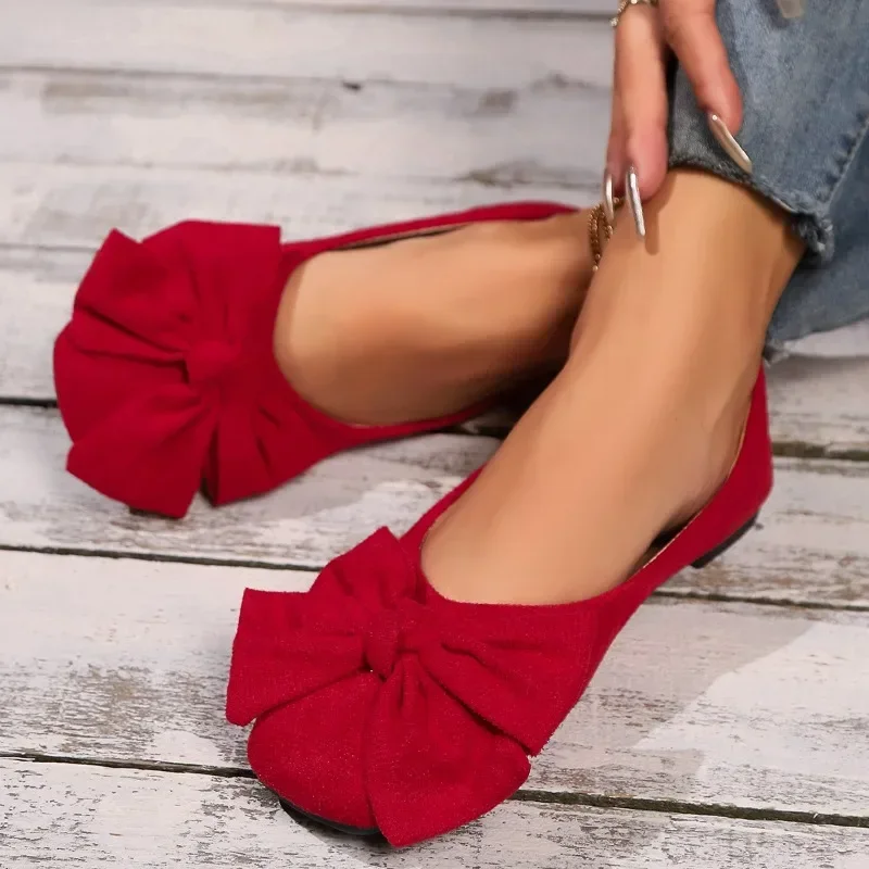 chaussures plates pour femmes 2025 offre spéciale dames sans lacet chaussures plates en plein air femmes bout rond nœud papillon fond souple grande taille chaussures peu profondes femme