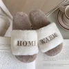 Élégant doux décontracté moelleux pantoufles anti dérapant lettre femmes maison appartements chaud semelle épaisse maison coton chaussures filles