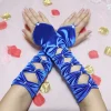 gants longs et artificiel astiques plissés en satin vert et bleu avec nministériels d papillon, pour patients de mariage, coude, sans doigts, pour soirée, bal de promo, pour fille