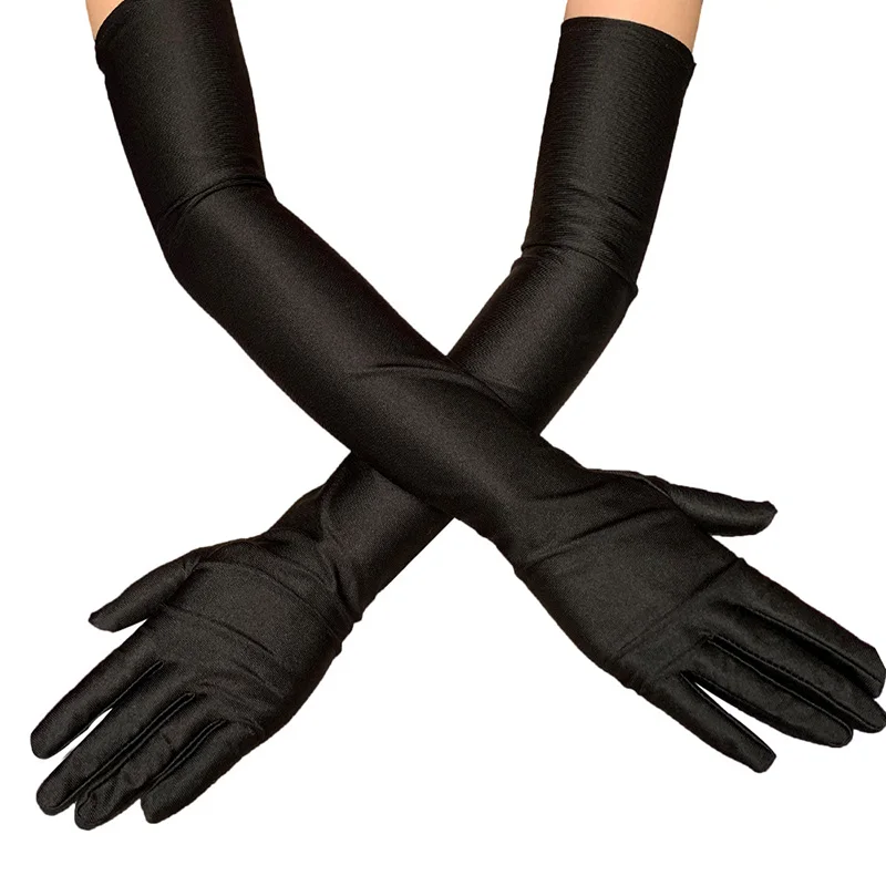 Gants longs en Satin pour femmes, classiques, élégants, noirs et blancs, Style Vintage des années 1920, pour fête, bal, mariage, décoration, manches