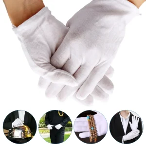 Gants en coton blanc pour hommes, uniforme de smoking formel, garde d&rsquo;honneur, Costume de cérémonie de défilé, pièce de monnaie Cosplay, gant de majordome