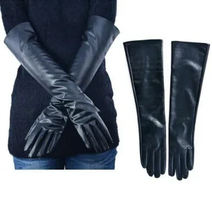 Gants de soirée doublés en cuir souple pour femmes, longs coudes, chauds, dames, hiver