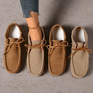 Chaussures plates pour femmes à la mode, confortables et pratiques, chaussures simples basses à lacets à bouche peu profonde, chaussures plates décontractées