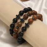 Prière hommes pierre naturelle bois perles chapelet hématite croix Bracelets Onyx méditation Bracelet femmes Yoga bijoux Homme Pulsera