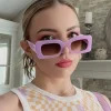 lunettes de soleil pour femmes, monture rectangulaire vintage, violet, rose, carrées, pour filles, uv400, 2025