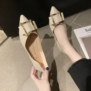 Mocassins noirs en cuir à enfiler pour femmes, chaussures plates pointues, chaussures décontractées pour dames, liquimanquer bon marché, nouveautés de luxe, vente