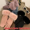 gants pour écran tactile pour femmes, fausse fourrure de lapin double couche douce pour une protection ultime par temps froid, coupe vent, résistant à l'eau