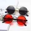 lunettes de soleil gothiques steampunk pour hommes et femmes, verres ronds rouges, punk, monture métallique de haute qualité, nuances uv400