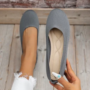 Chaussures plates de ballet en tricot pour femmes, mocassins à enfiler, bateau, rond, confortable, décontracté, peu profond, bureau, grande taille Chaussures plates de ballet en tricot pour femmes, mocassins à enfiler, bateau, rond, confortable, décontracté, peu profond, bureau, grande taille