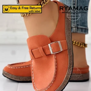 Pantoufles femmes bout rond boucle rétro chaussures sans lacet Mules dames confort appartements femme décontracté été sabots plats Zapatos Mujer