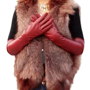 Gants longs élégants en cuir verni, matériau souple, garde au chaud, accessoires de Costume noirs, gants de soirée