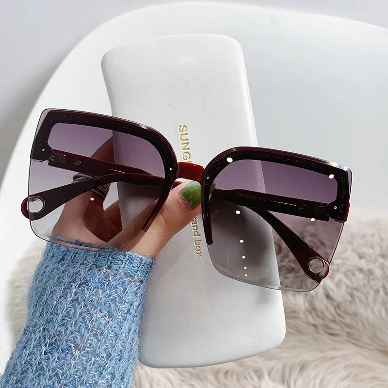 Lunettes de soleil surdimensionnées pour hommes et femmes, mode sans bords, Vintage, carrées, Design de marque de luxe, UV400, nuances féminines