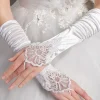 1 paire de gants de mariage longs et élégants, longueur coude, robe de mariée sans doigts pour femmes, appliques de danse en satin