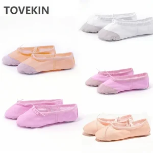 Ballets en toile pour filles, pantoufles de danse de Ballet plates, chaussures de danse pour adultes, femmes et enfants, classiques à semelle fendue en cuir souple