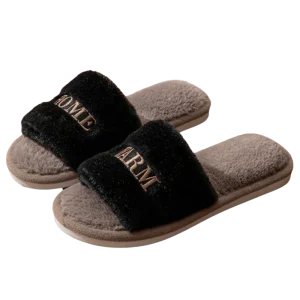 Élégant doux décontracté moelleux pantoufles lettre chaude femmes maison appartements anti-dérapant semelle épaisse maison coton chaussures intérieur