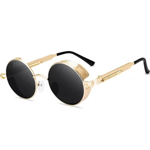 Lunettes de soleil steampunk gothiques classiques pour hommes et femmes, lunettes de soleil vintage, monture ronde en métal, créateur de marque, haute qualité, UV400