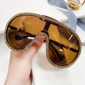 Lunettes de soleil pilote surdimensionnées pour femmes, Design de marque de luxe, Vintage, grande monture, une pièce, diamant cristal, nuances pour femmes