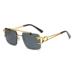 Lunettes de soleil carrées à double pont sans cadre à la mode, lunettes de soleil rétro pour hommes et femmes UV400