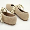 chaussures plates de ballet à lacets pour femmes, bout rond, faux daim, chaussures décontractées pour dames, mocassins confortables à semelle souple peu profonde, nouveau