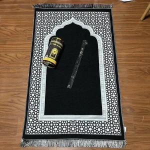 Polymères de prière islamique avec perles de chapelet, tapis de prière du Ramadan, motif de flèche musulmane, tapis de voyage portables, cadeau, 1 ensemble