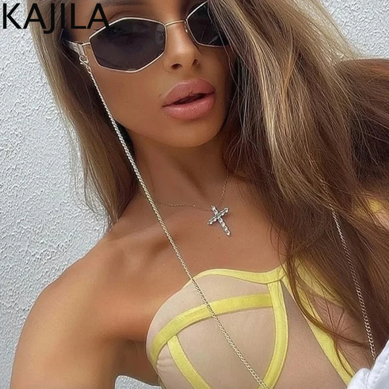 Lunettes De soleil hexagonales à petite monture pour femmes, Sexy, avec chaîne, marque De luxe De styliste, Punk, nuances Gafas De Sol, 2025