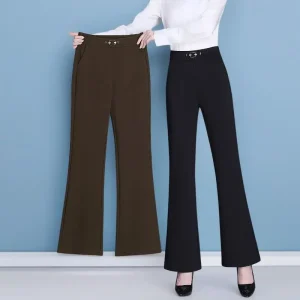 Pantalons décontractés évasés noirs pour femmes, nouvel été, taille haute, Slim, pantalons pour femmes d&rsquo;âge moyen