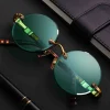 Lunettes de soleil classiques sans bords pour femmes et hommes, verres vert foncé en cristal, rondes rétro, pour la conduite en plein air