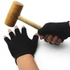 1 paire de gants noirs demi doigt sans doigts pour femmes et hommes, en tricot de laine, en coton, gants d'entraînement chauds d'hiver