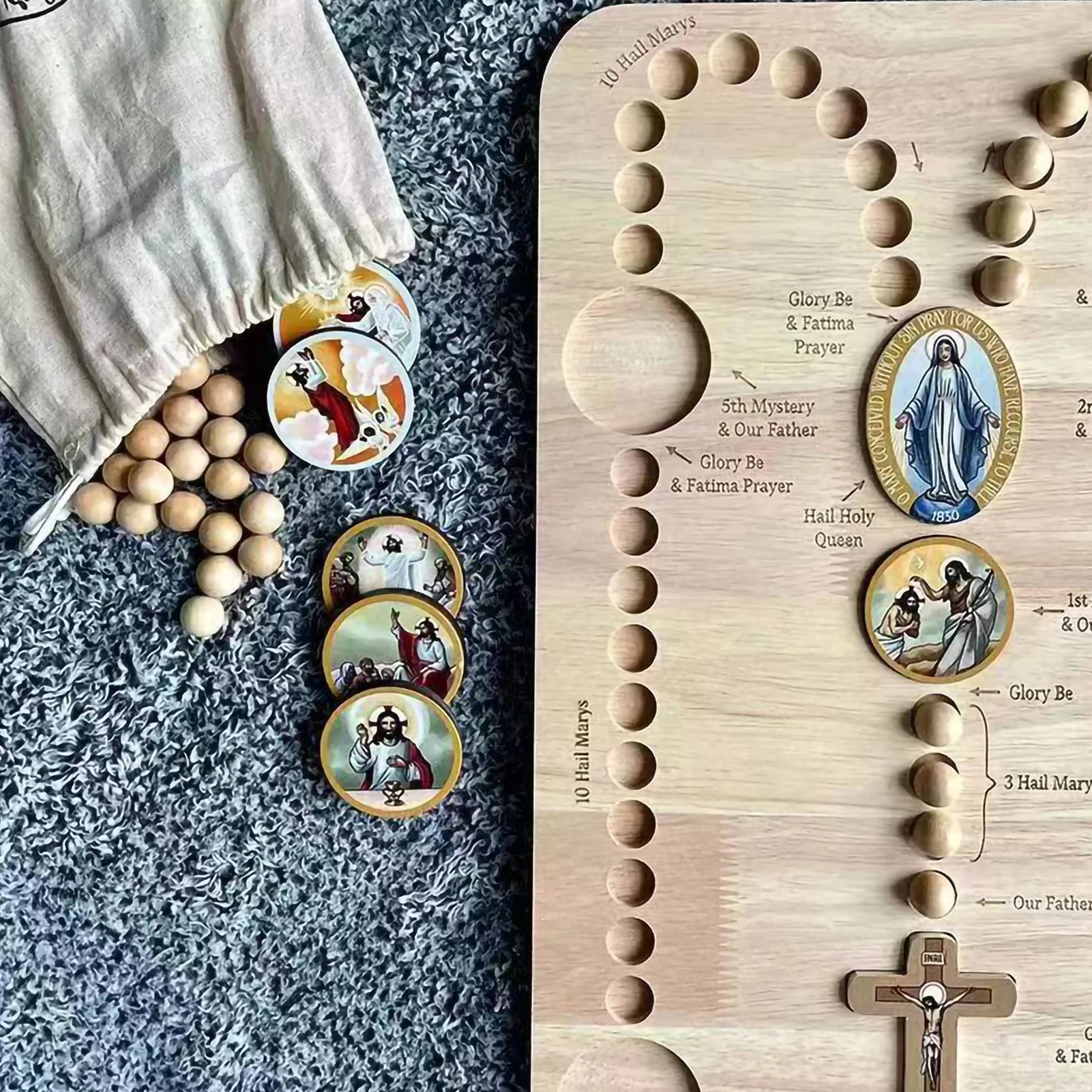 Planche de chapelet en bois d'inspiration Montessori, prière familiale, planche de chapelet portable pour l'église et la méditation touristique – Image 4
