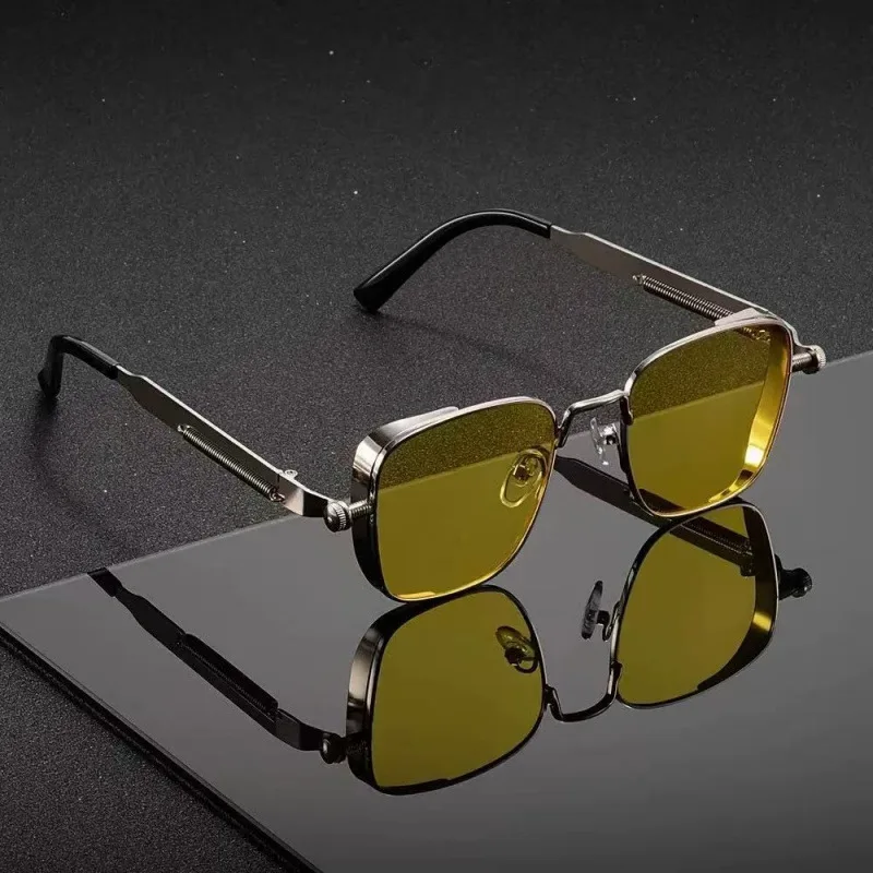 Femmes lunettes de soleil populaires Vintage Steampunk lunettes de soleil carrées monture en métal avec charnières à ressort femmes oculaire lunettes à la mode UV400