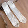 gants de mariée en satin et dentelle élégante, longueur eblow, gants de fête de noël en dentelle blanche, gants de mariage