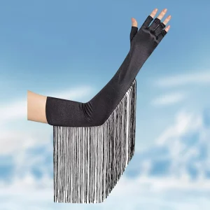 Gants demi-doigt à pampilles pour dames, gants vintage, longs, spectacle d&rsquo;opéra, isotChim2023, gants de coude pour femmes, mascarade, mariages