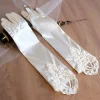 gants de mariée en satin et dentelle élégante, longueur eblow, gants de fête de noël en dentelle blanche, gants de mariage