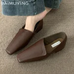 Chaussures plates femmes mocassins Chaussures élégant en cuir bout carré Chaussures souples 2025 tendance nouvelle marque hiver marche confort Chaussures Femme