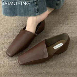 Chaussures plates femmes mocassins Chaussures élégant en cuir bout carré Chaussures souples 2025 tendance nouvelle marque hiver marche confort Chaussures Femme